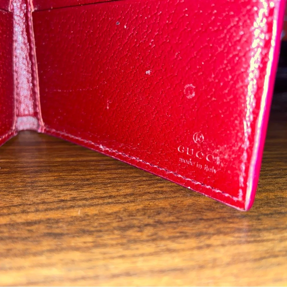 Gucci GG Supreme Monogram Red Leather Bi-Fold Wallet